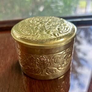 Vintage Ornate Bronze Trinket Box with Floral  Embossed Design
